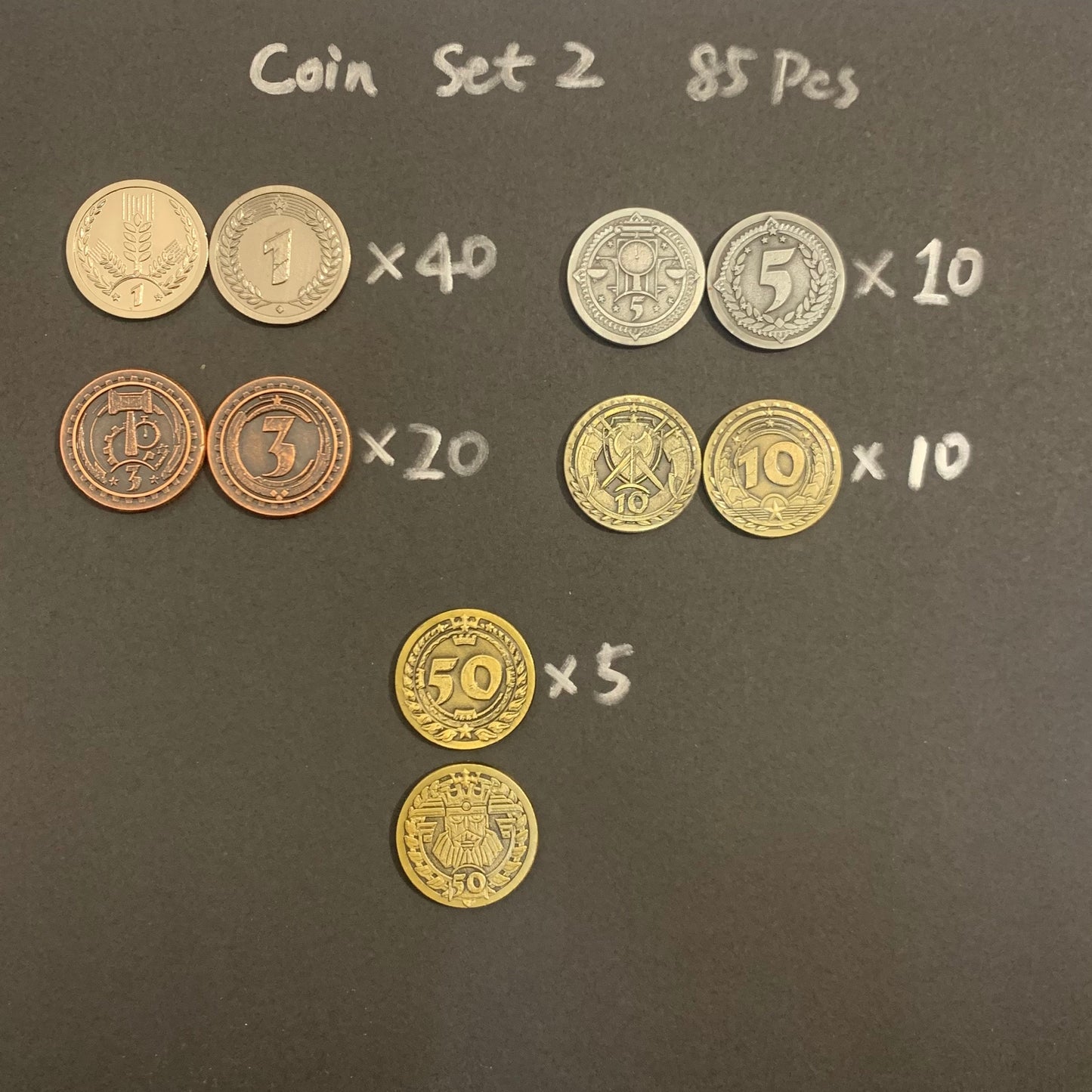 Generic Metal Coins Board Game Money - 1s, 3s, 5s, 10s, 50s