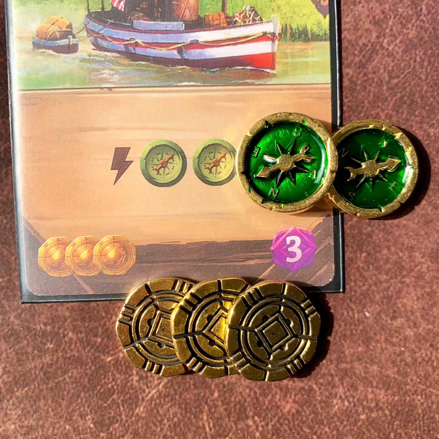 60 Metal Lost Ruins of Arnak Token Upgrade, Gold Coin, Compass and Magnifier, Real Paper Journal Token, Scythe Encounter Tokens
