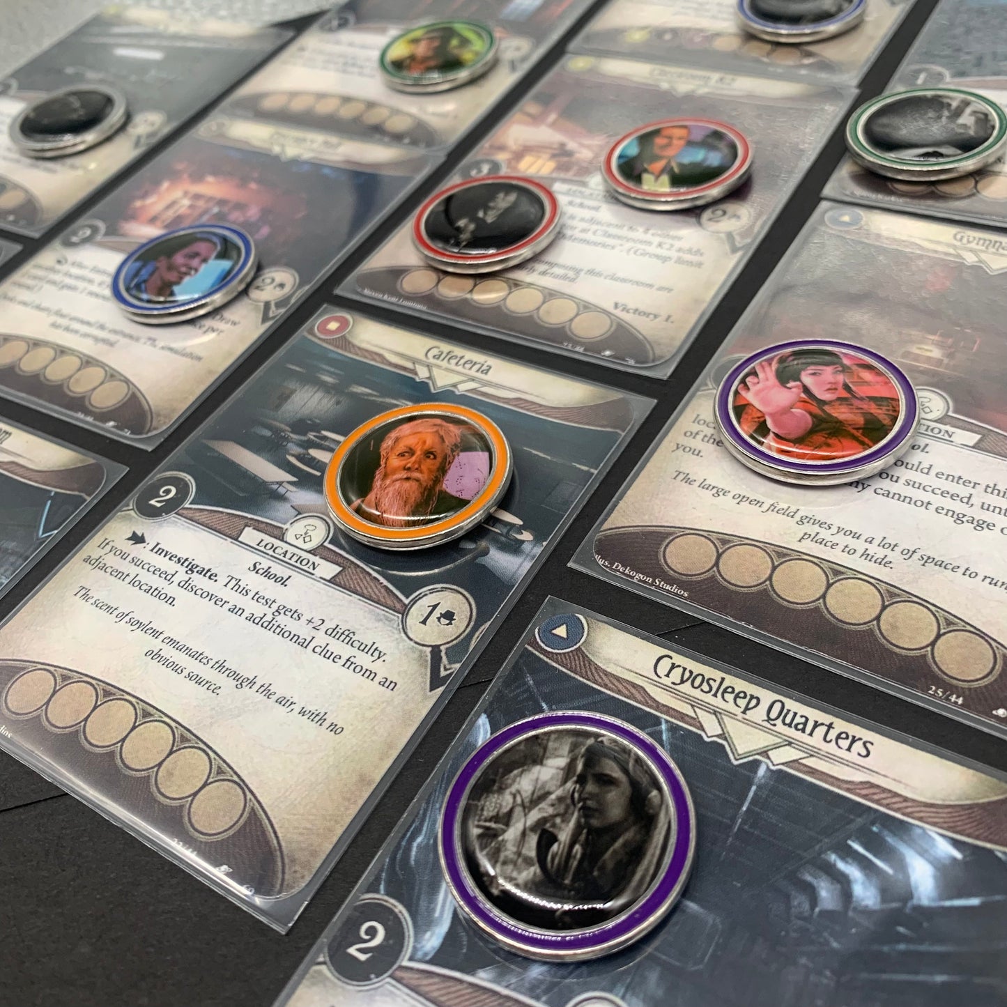 67x Arkham Horror Investigator Tokens for AHLCG, Class Color Rims for Enhanced Visuals, Revised Core Set Available (Double-Sided 1.1"/28 mm)