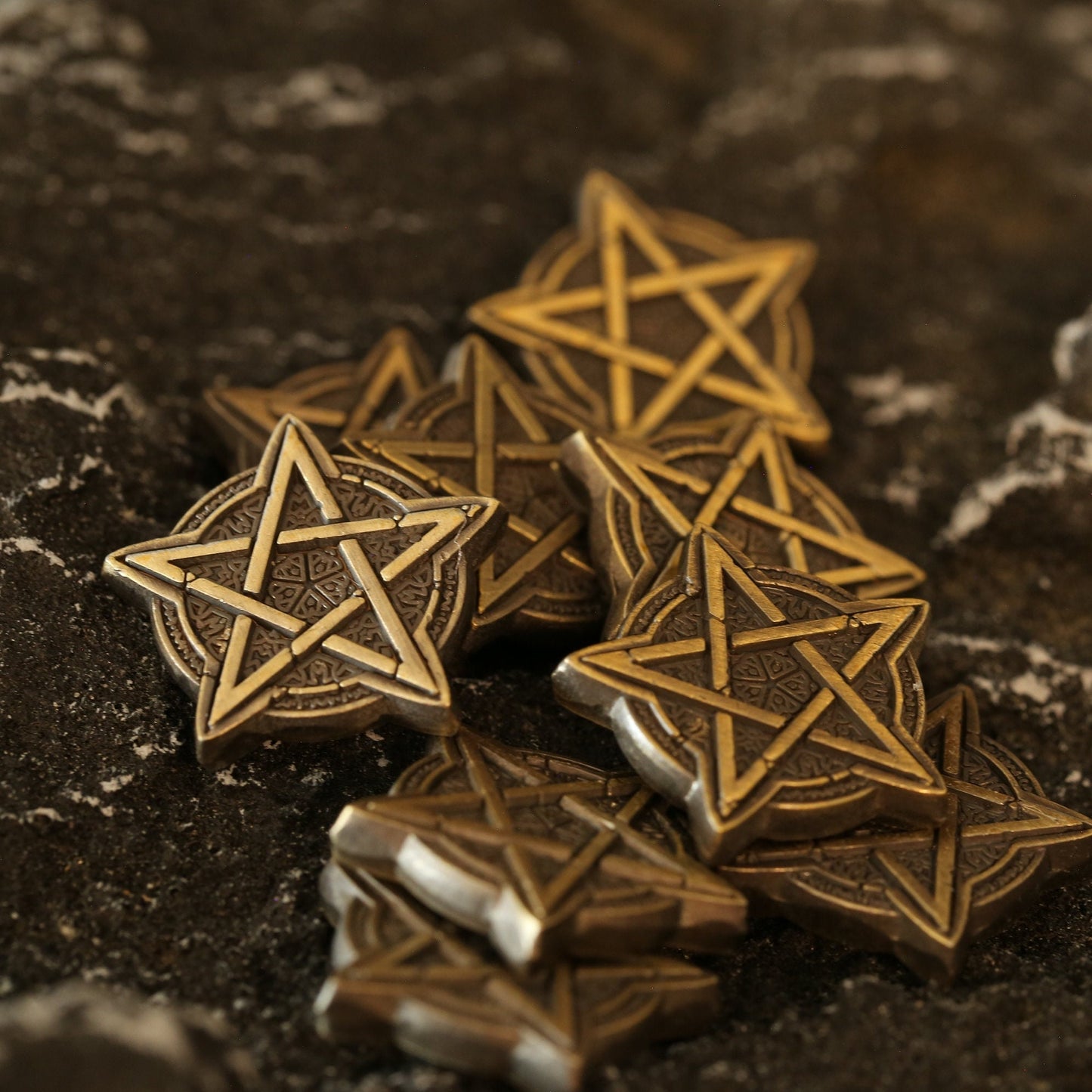 10x 1s, 3s Charge tokens for Arkham Horror LCG | Enchanted Blade (metal, single-sided, mirrored)