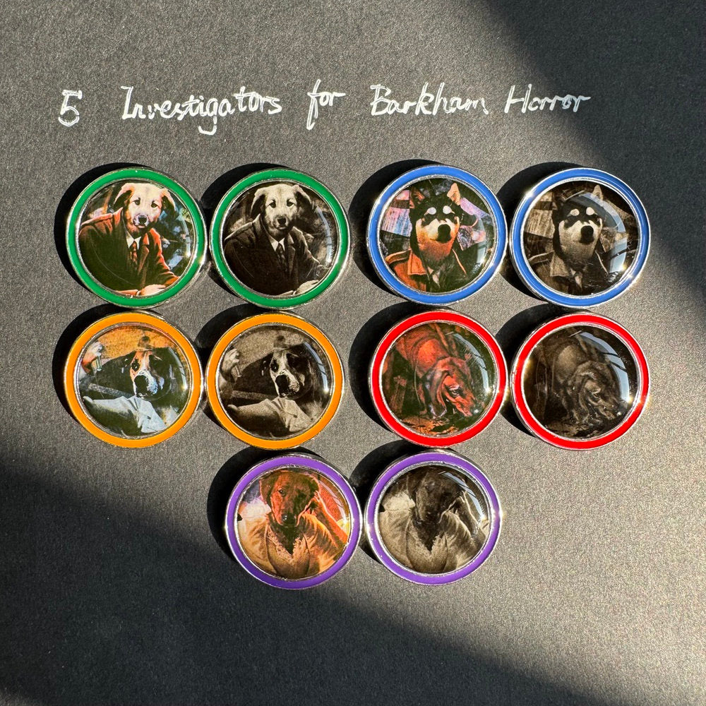 Arkham Horror Standalone Novella and Print & Play Investigators, Circle Undone Neutral, Barkham Horror, Metal Upgrade Tokens (double-sized)