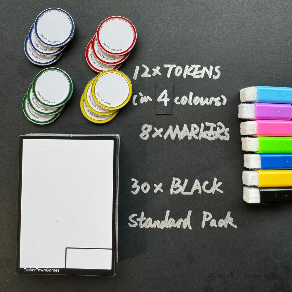 Dry Erase Tokens and Cards Bundle, Storage Box and Free Marker Included