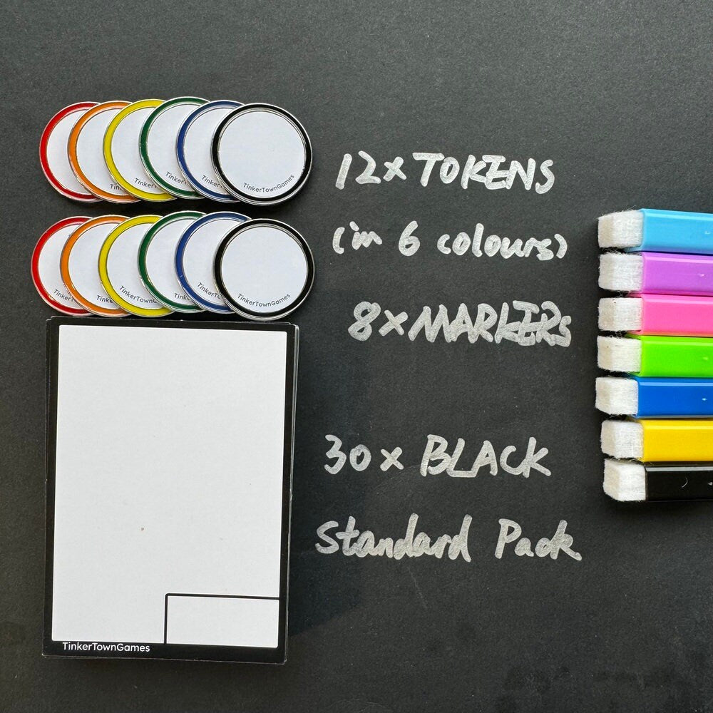 Dry Erase Tokens and Cards Bundle, Storage Box and Free Marker Included