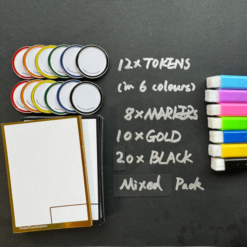 Dry Erase Tokens and Cards Bundle, Storage Box and Free Marker Included