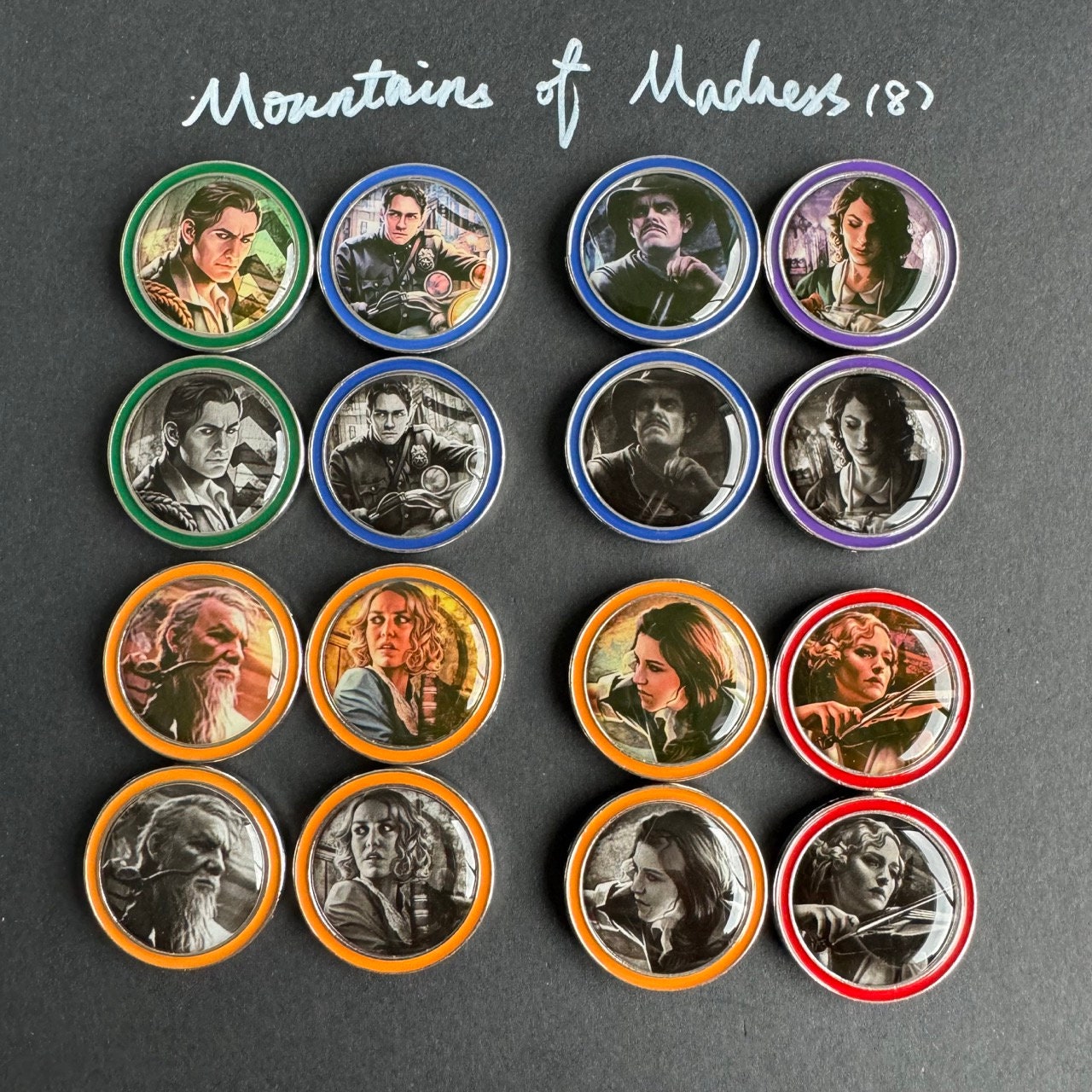 55 Eldrich Horror Investigators, Double Sided Metal Upgrade Tokens