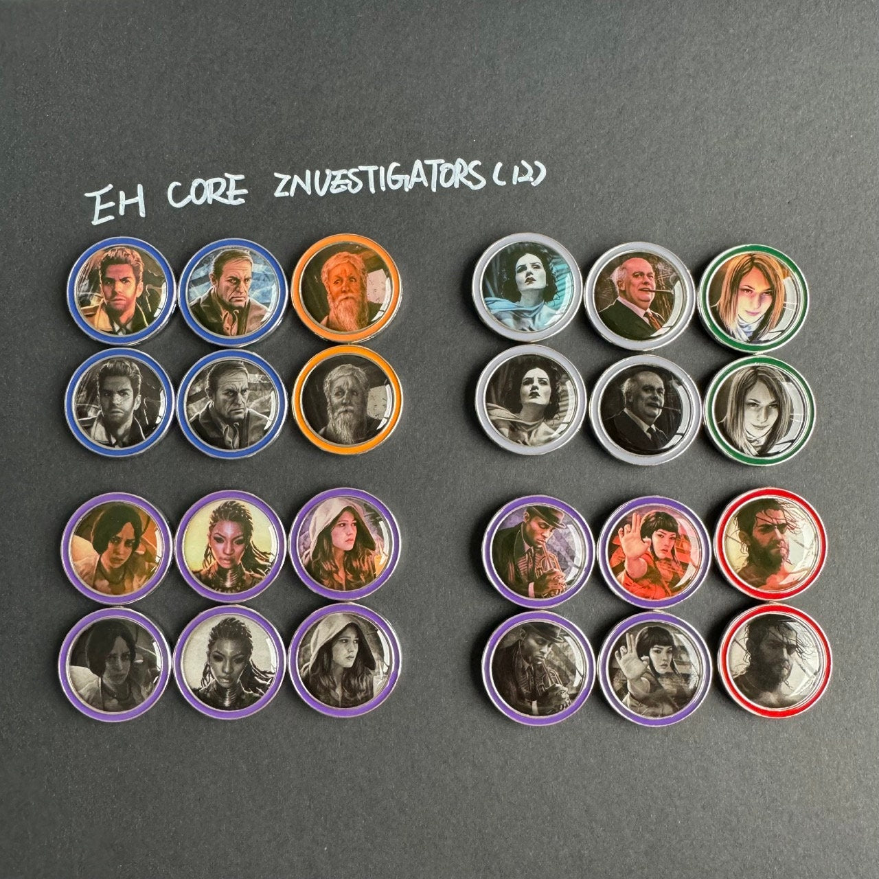 55 Eldrich Horror Investigators, Double Sided Metal Upgrade Tokens