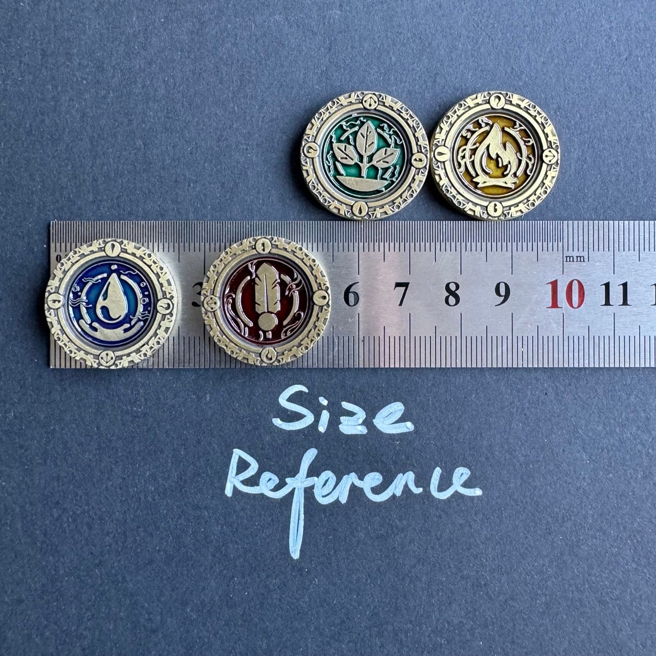 10x Seasons Energy and Library Tokens, Board Game Metal Token Upgrade, Air, Fire, Earth, Water (Double-sided)