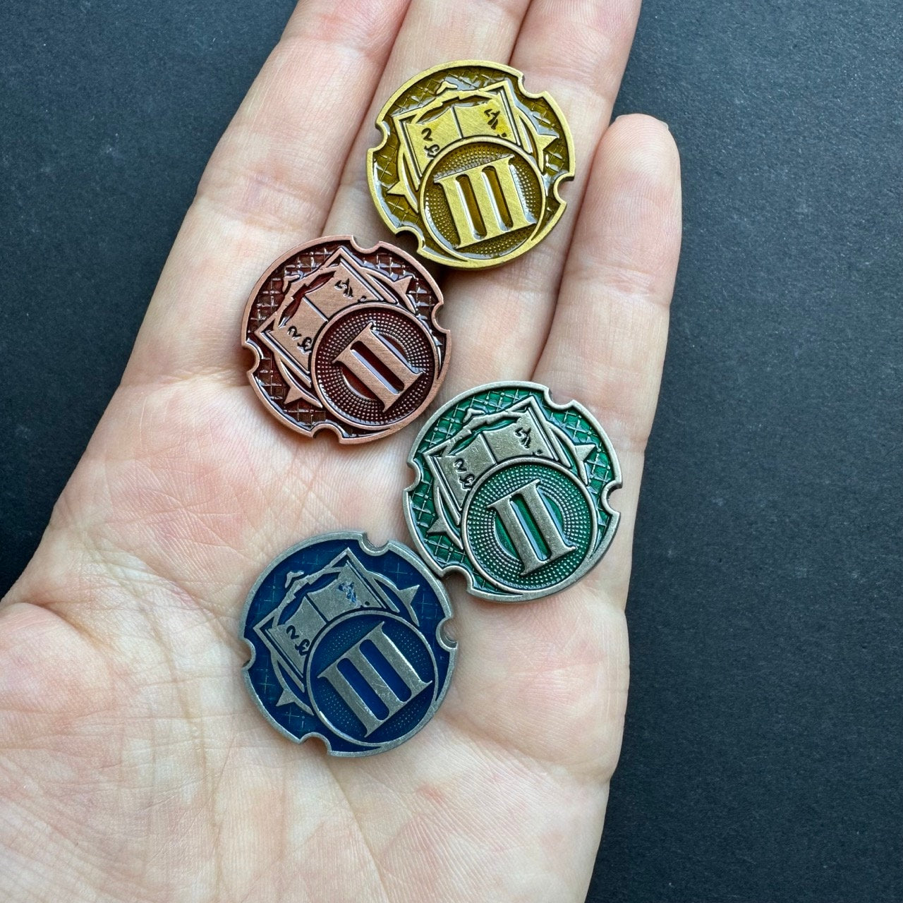 10x Seasons Energy and Library Tokens, Board Game Metal Token Upgrade, Air, Fire, Earth, Water (Double-sided)