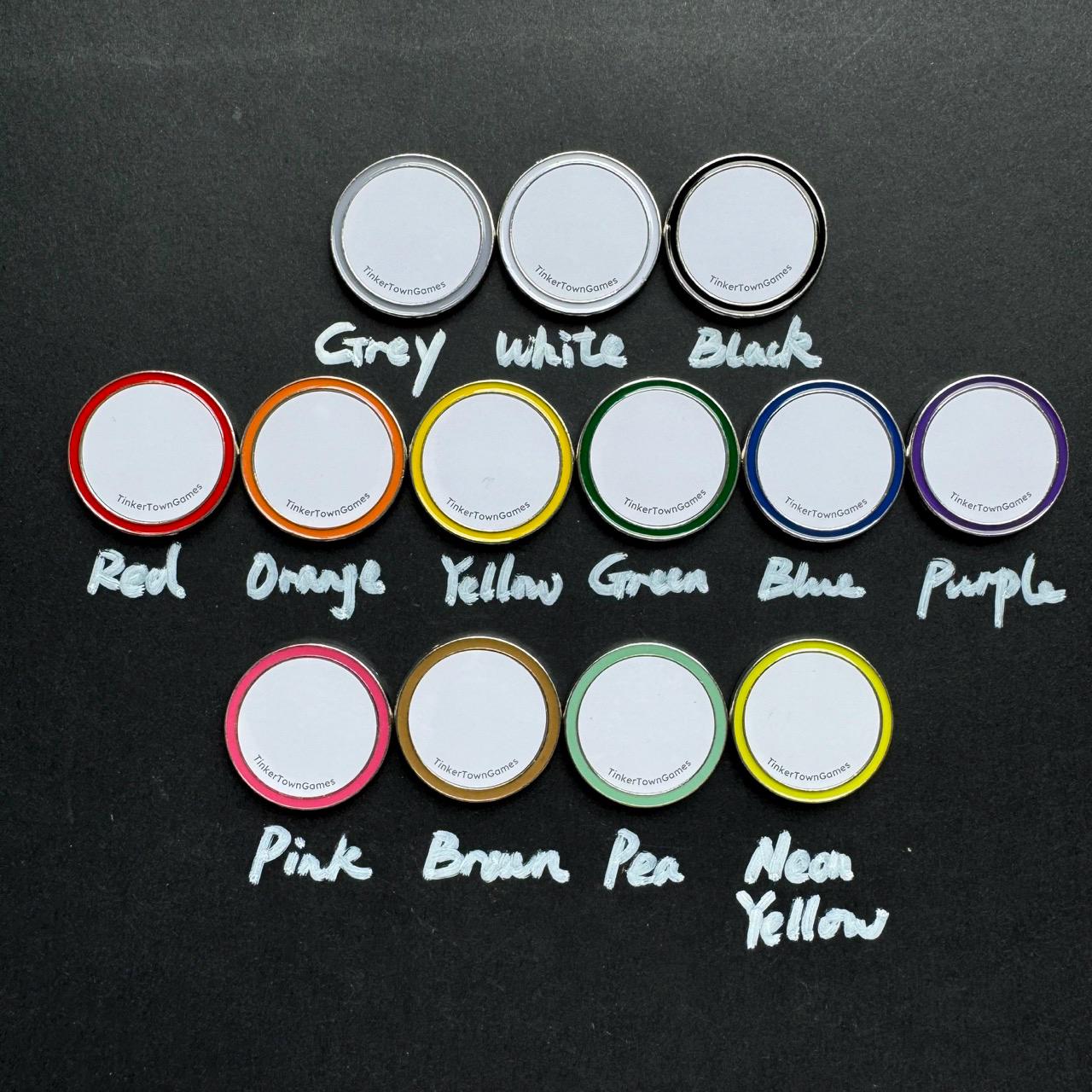 Metal Dry Erase Tokens, Ability Counters - for Board Games, RPGs, TCGs, MTG, Storage Box Included, 5 Free Markers For Set Over 30 Tokens