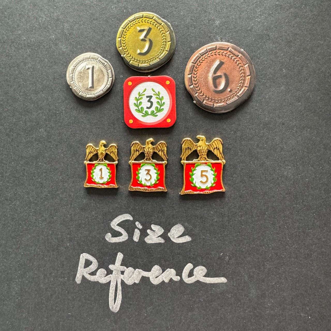 24x 7 Wonders Military Victory Counter 1 3 5, Hand Painted, Golden Plating, Board Game Metal Token Upgrade, Double-sided