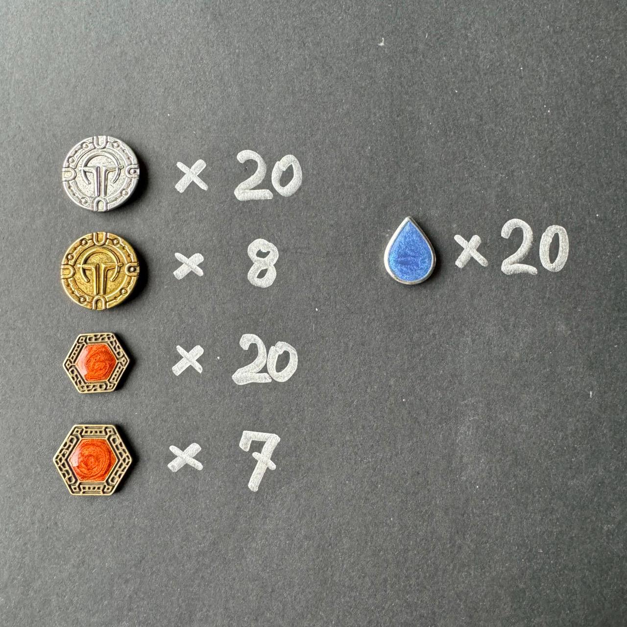 83x Dune Imperium Uprising Metal Token Upgrade, Water, Solari, Spice and Maker Hooks Tokens, Double-sided
