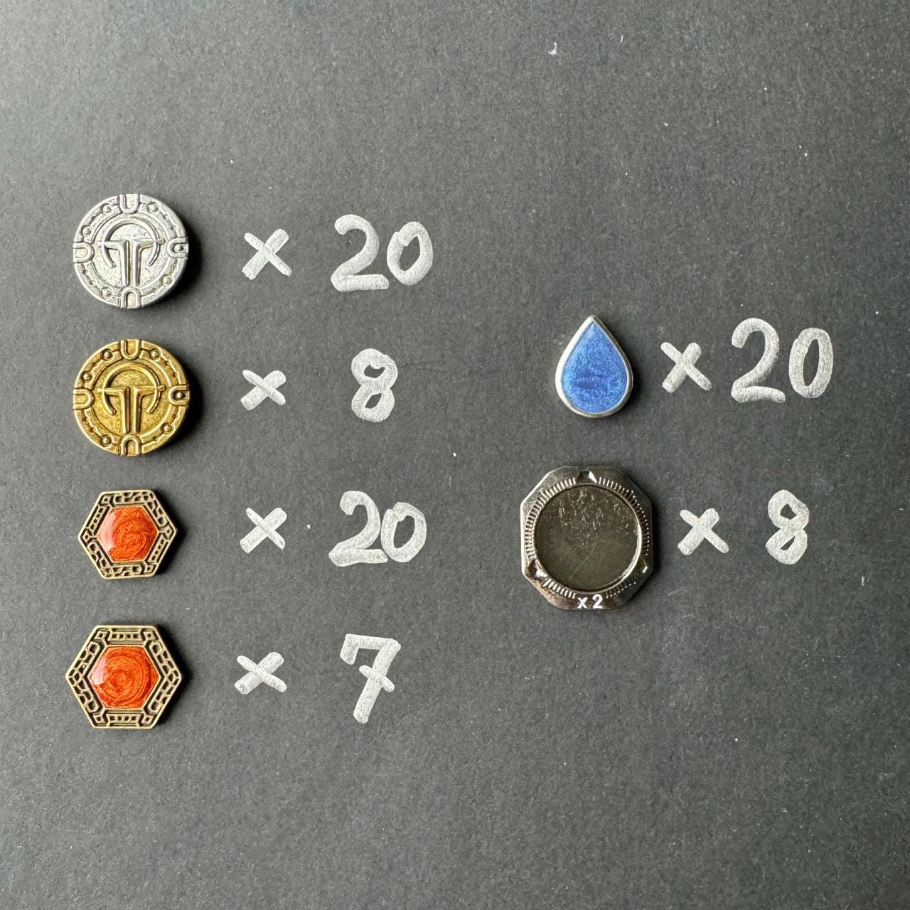 83x Dune Imperium Uprising Metal Token Upgrade, Water, Solari, Spice and Maker Hooks Tokens, Double-sided