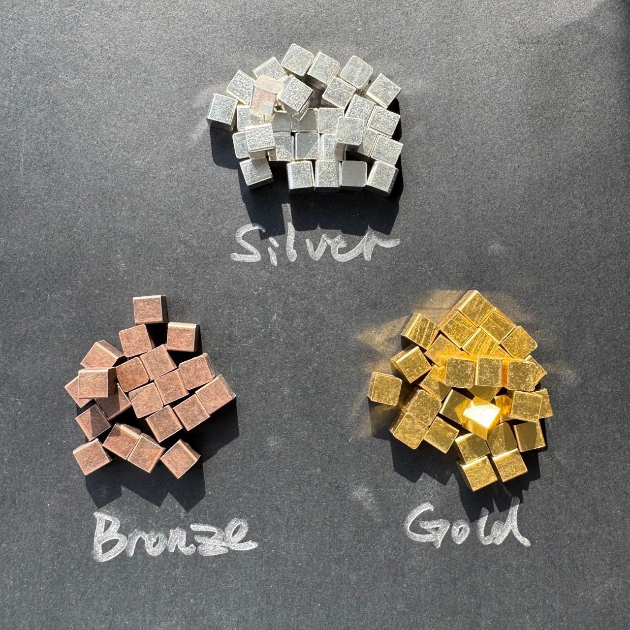40x 8mm/0.31inches Metal Cubes in Bronze, Sliver and Gold, Upgraded Board Game Tokens, Iron Miniature