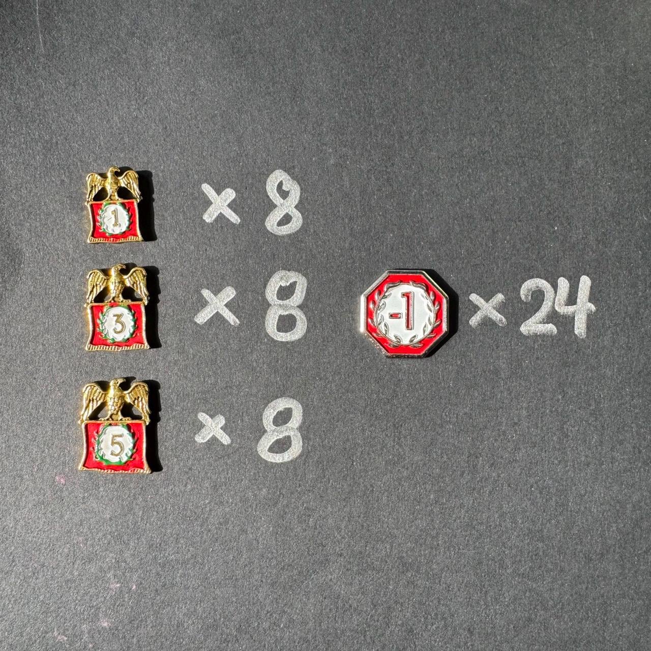 24x 7 Wonders Military Victory Counter 1 3 5, Hand Painted, Golden Plating, Board Game Metal Token Upgrade, Double-sided