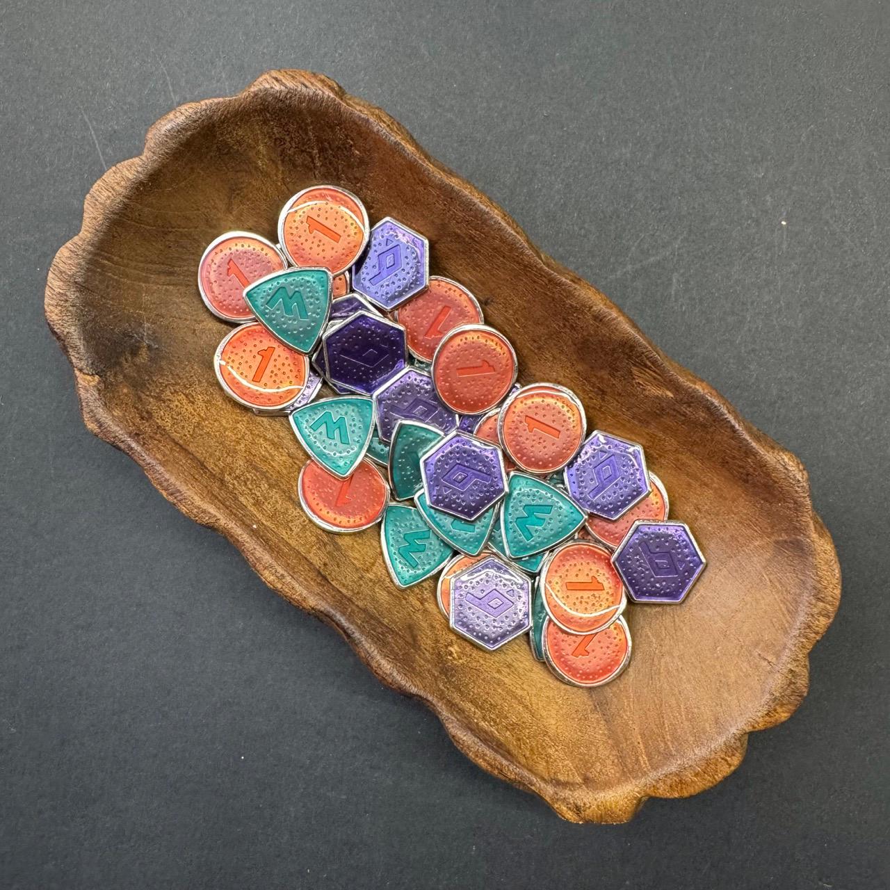21x Vale of Eternity Metal Upgrade Tokens, Magic Stones, Double-sided