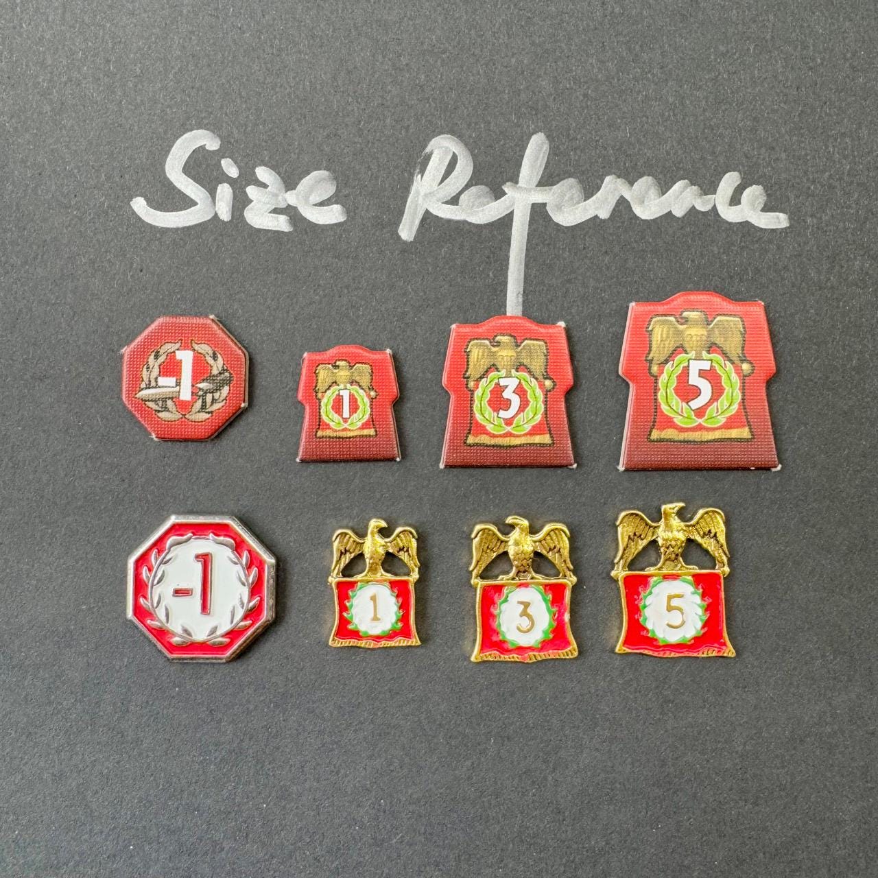 24x 7 Wonders Military Victory Counter 1 3 5, Hand Painted, Golden Plating, Board Game Metal Token Upgrade, Double-sided