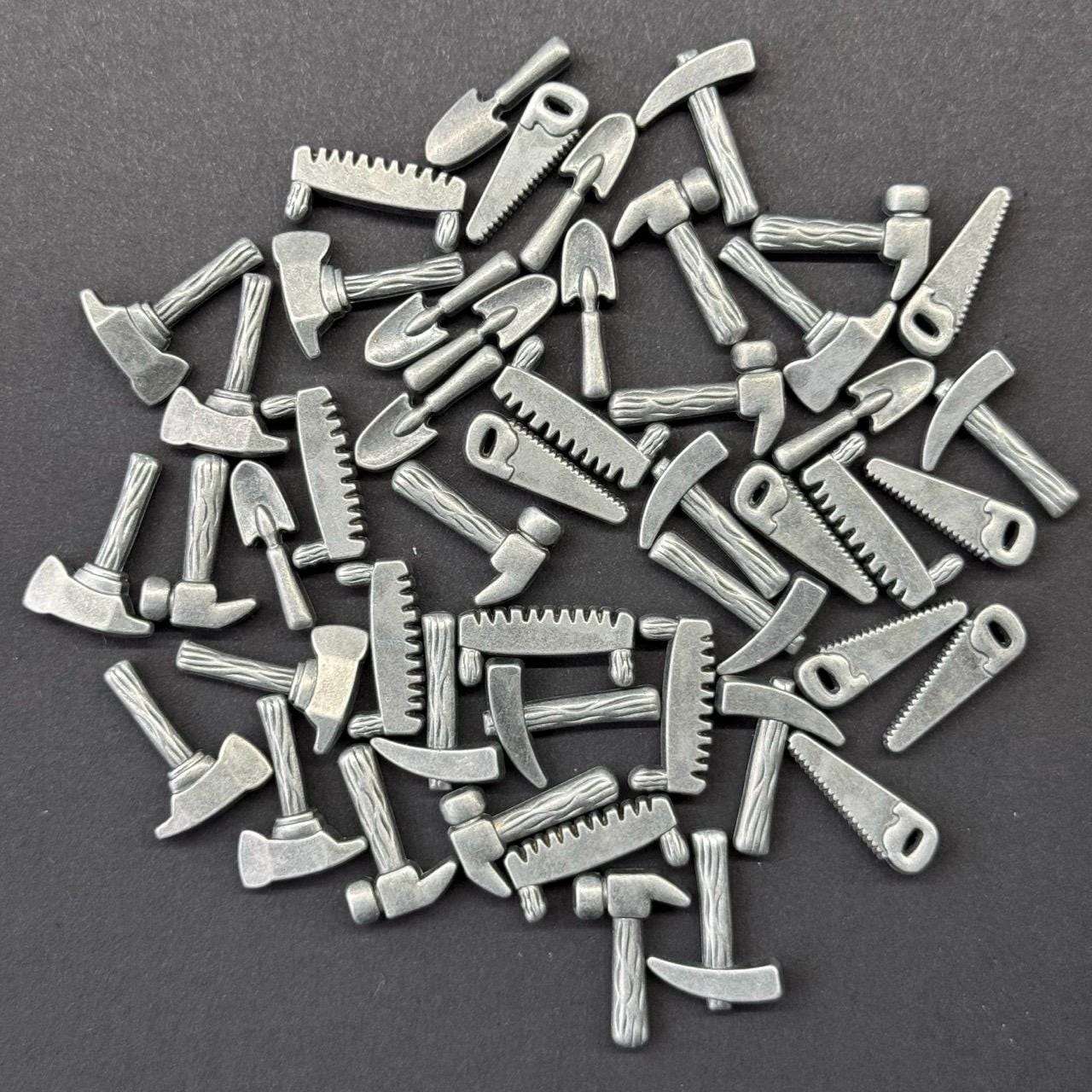 24x Metal Tokens for Board Game Upgrade - Gardening Tools, Miniature Components (Double Sided), Windmill Valley