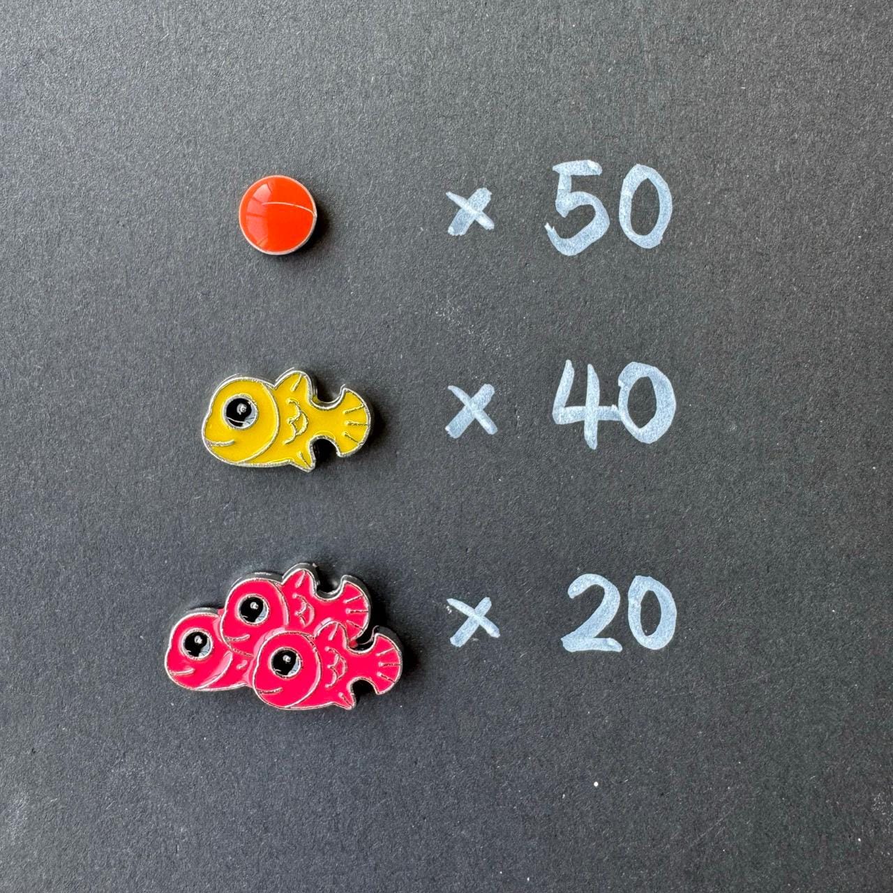 60x Metal Upgrade Finspan Tokens, Young Fish, School of Fishes, Board Game Token