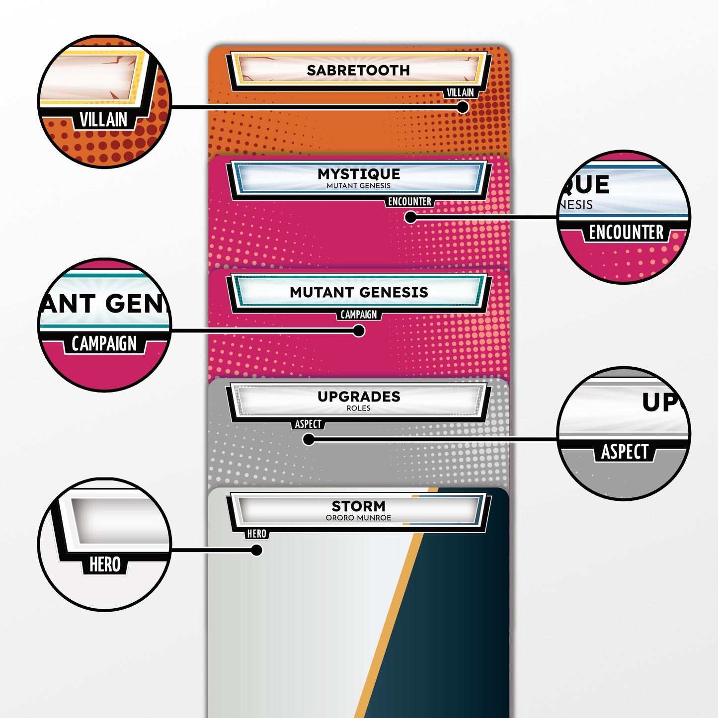 Mutant Genesis (MGEN) & Respective Hero, Scenario Packs Cycle Dividers - Marvel Champions Dividers - 35pcs (C6)