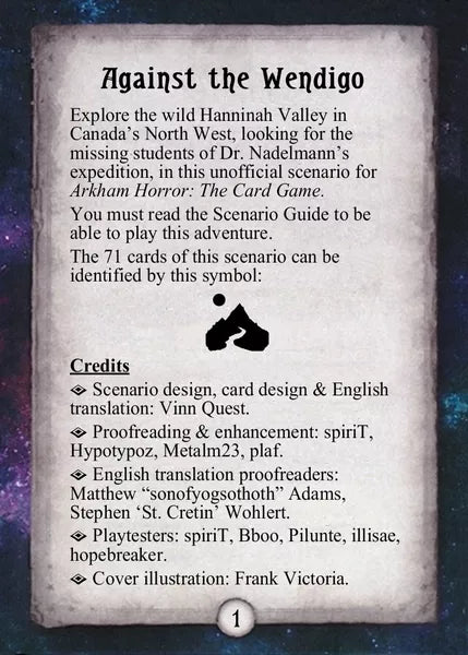 Against the Wendigo - Standalone Scenario (Arkham Horror Fan Made Custom Scenario) -  71Pcs - Rulebook Available in Digital Format