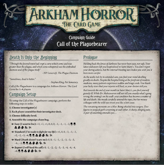 Call of the Plaguebearer - Scenario Pack (Arkham Horror Fan Made Custom Scenario) -  382Pcs - Rulebook Available in Digital Format