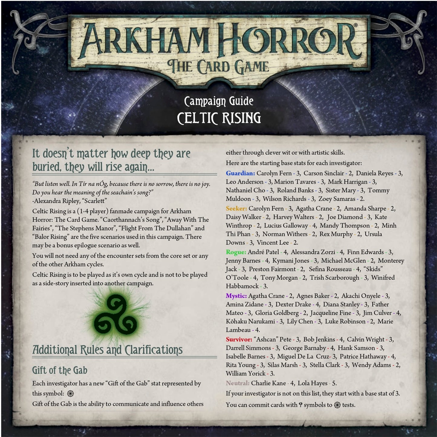 Celtic Rising - Scenario Pack (Arkham Horror Fan Made Custom Campaign) - 435Pcs - Rulebook Available in Digital Format