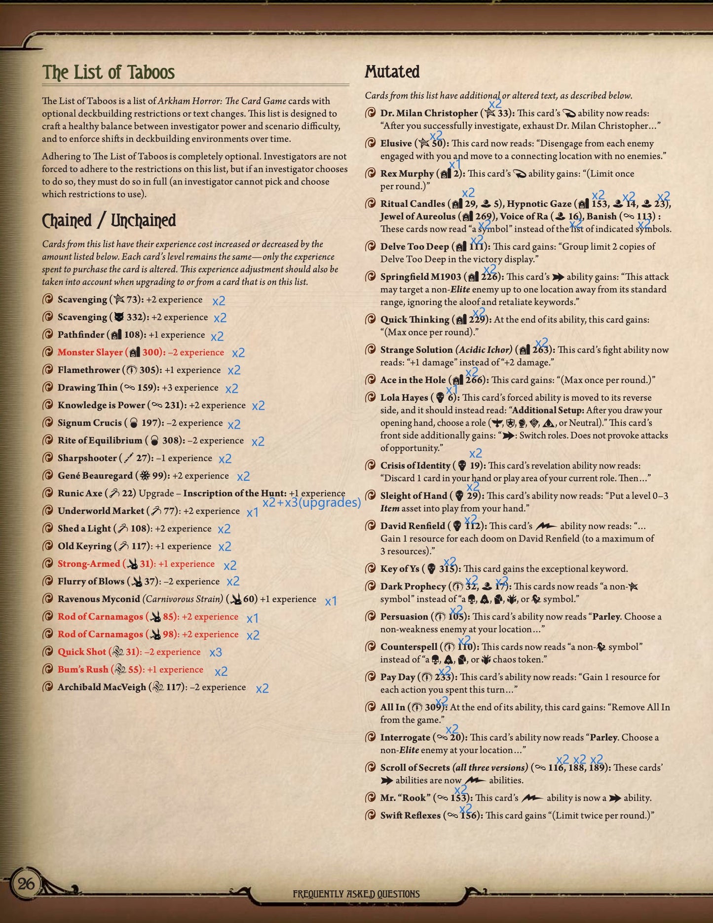Arkham Horror Printable Taboo Cards V2.5 (Feb 2026) - 183 Pcs