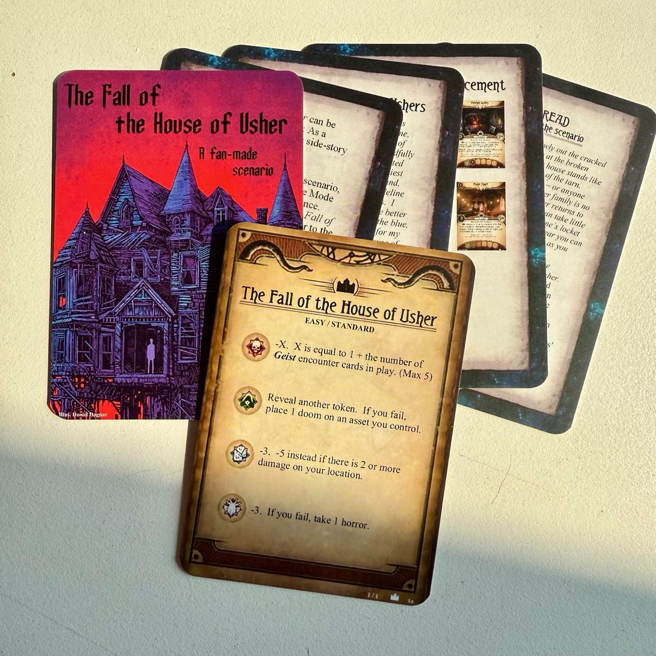 The Fall of the House of Usher - Standalone Scenario (Arkham Horror Fan Made Custom Scenario) - 60Pcs - 5 Guide Cards Included.