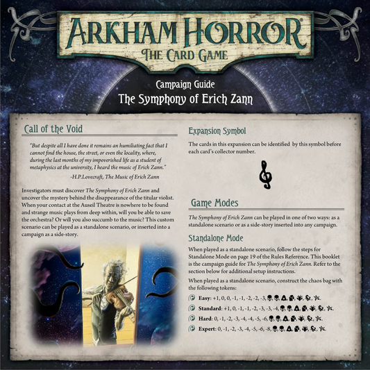 The Symphony of Erich Zann - Standalone Scenario (Arkham Horror Fan Made Custom Scenario) - 68Pcs - Rulebook Available in Digital Format