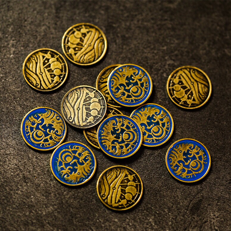 Secrets tokens for Arkham Horror LCG (metal, single-sided, mirrored) Ammo Token Keys Flash Light Stun Tokens