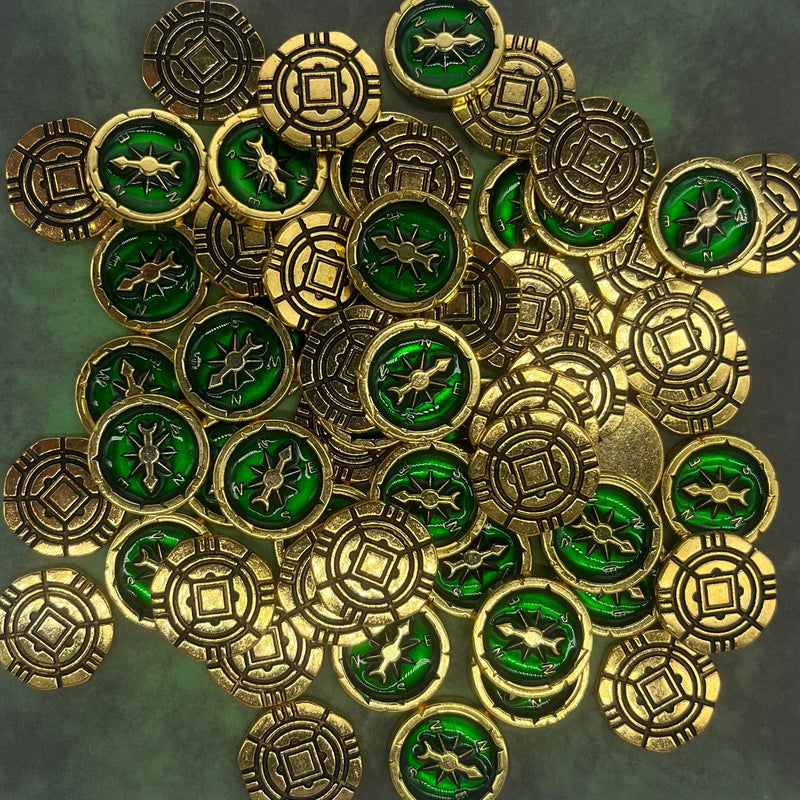 60 Metal Lost Ruins of Arnak Token Upgrade, Gold Coin, Compass and Magnifier, Real Paper Journal Token, Scythe Encounter