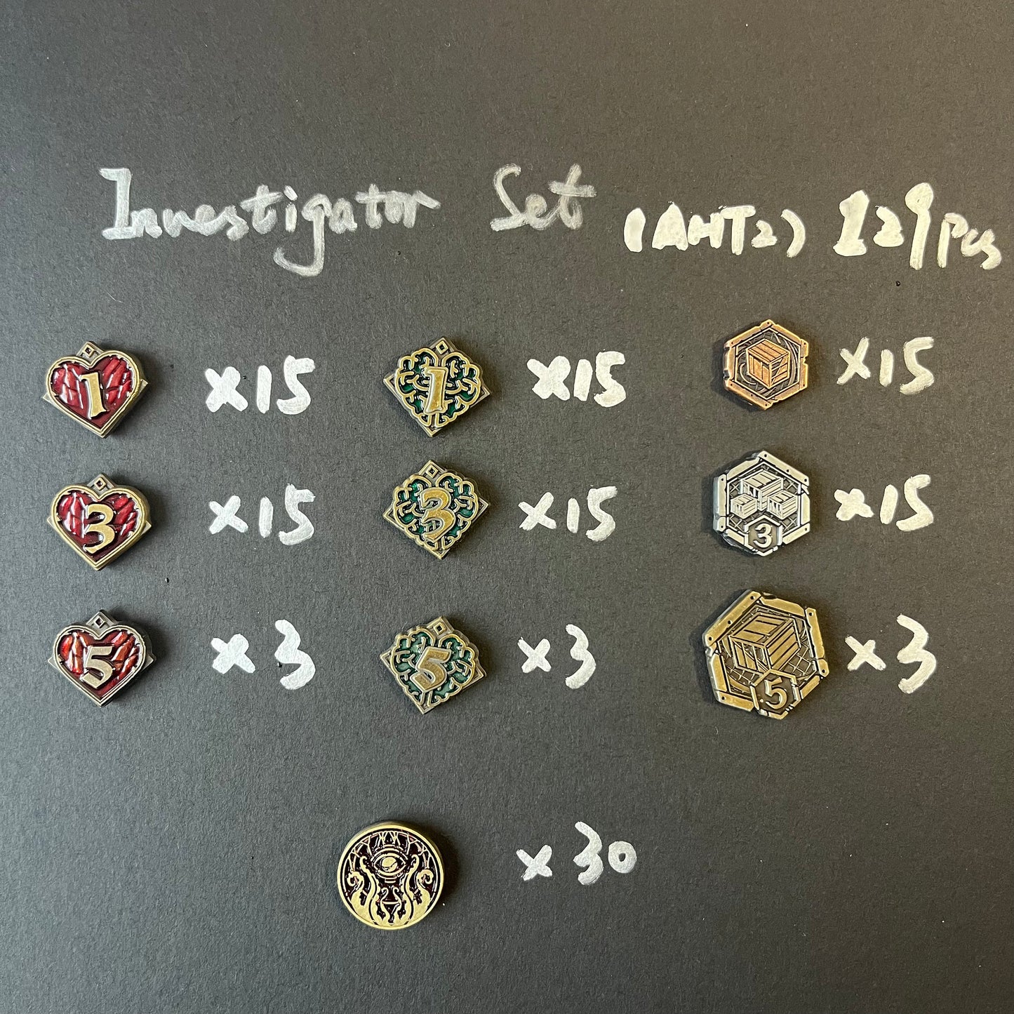 Health Sanity Resource Clue Doom Tokens Set for Arkham Horror LCG (double-sided, metal, 20mm in diameter)