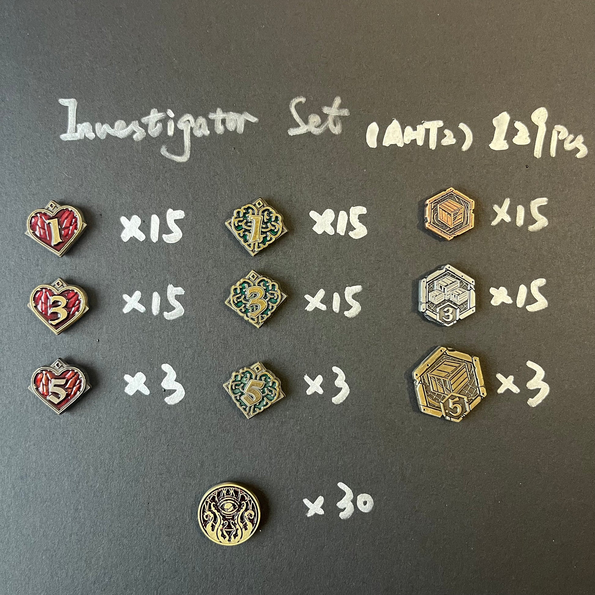 Health Sanity Resource Clue Doom Tokens Set for Arkham Horror LCG (double-sided, metal, 20mm in diameter)