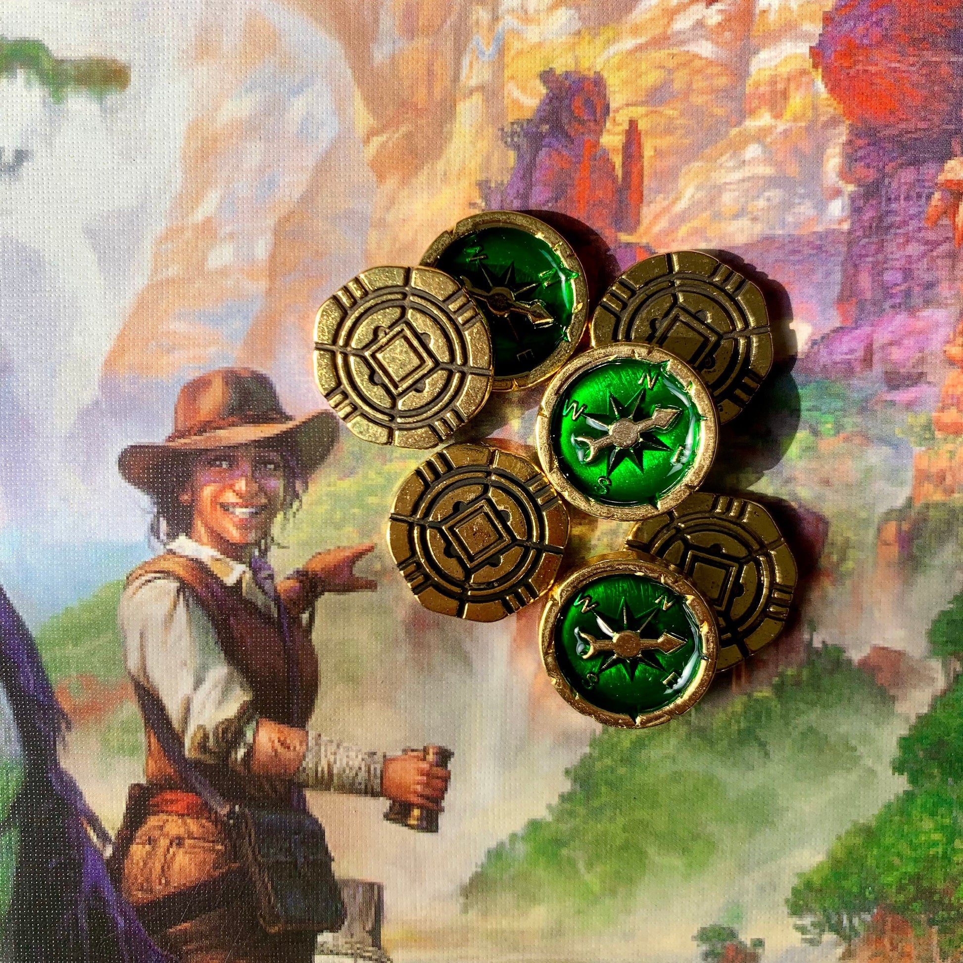 60 Metal Lost Runs of Arnak Token Upgrade, Gold Con, Compass and 60 Metal Lost Runs of Arnak Token Upgrade, Gold Con, Compass and