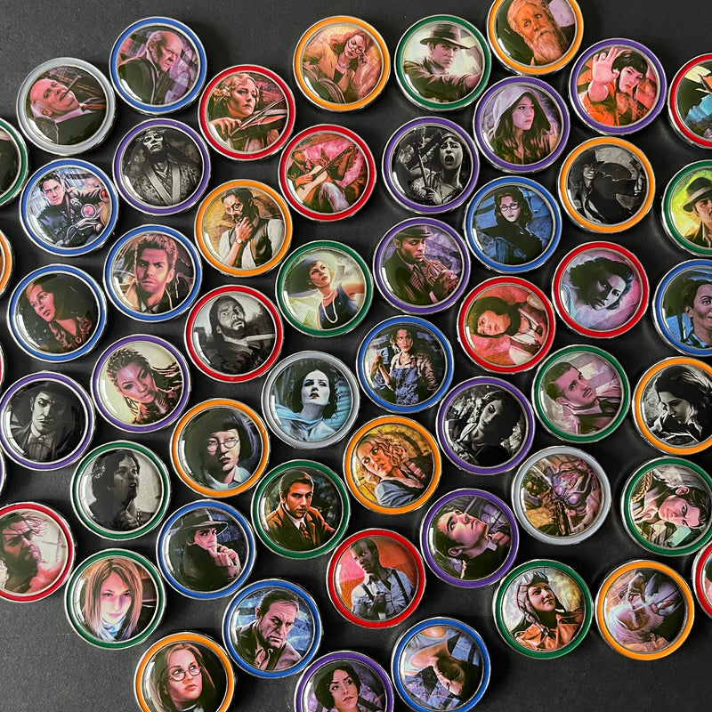 66x Arkham Horror Investigator Tokens for AHLCG, Class Color Rims for Enhanced Visuals, Revised Core Set Available (Doub