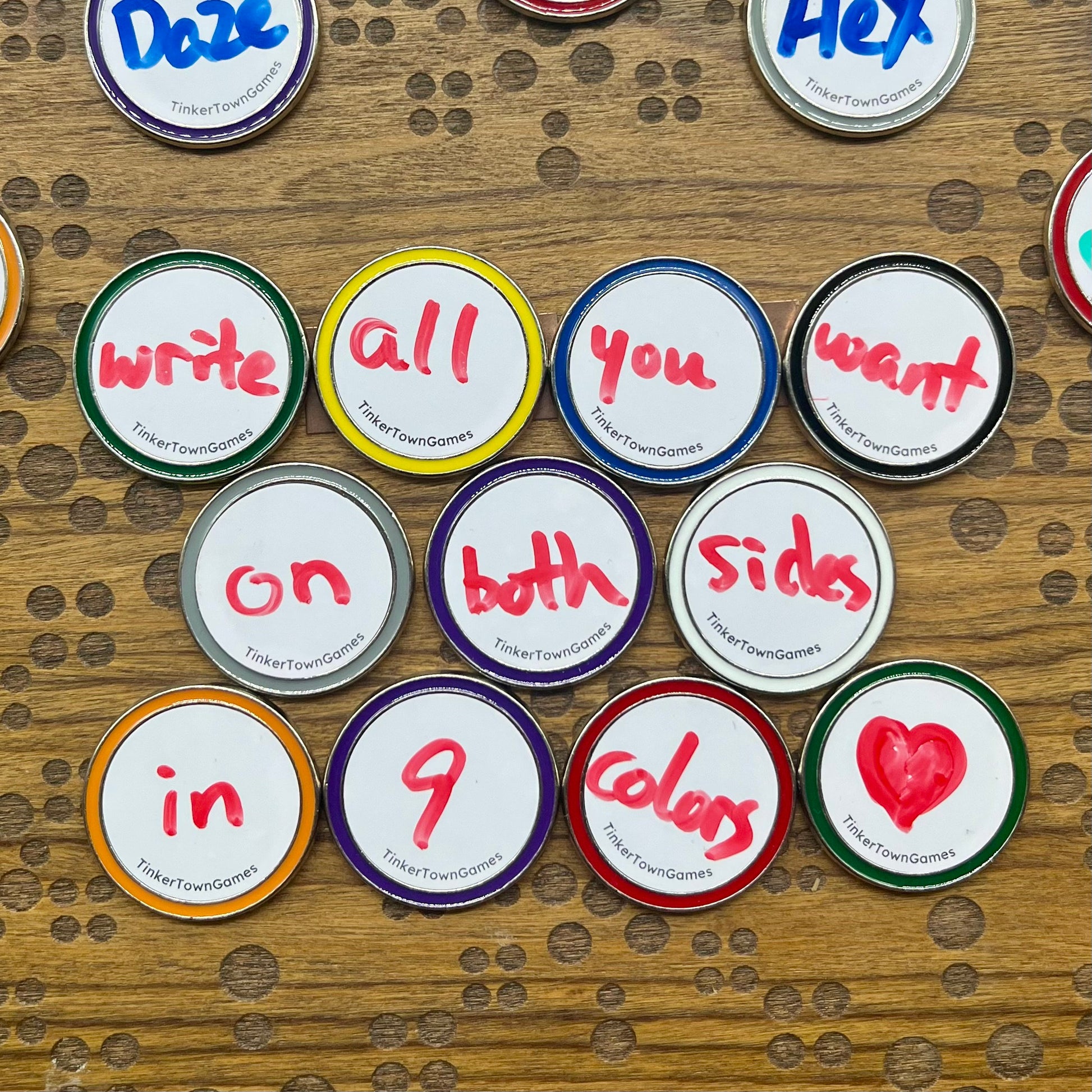 Metal Dry Erase Tokens, Ability Counters - for Board Games, RPGs, TCGs, MTG, Storage Box Included, 5 Free Markers For Set Over 30 Tokens