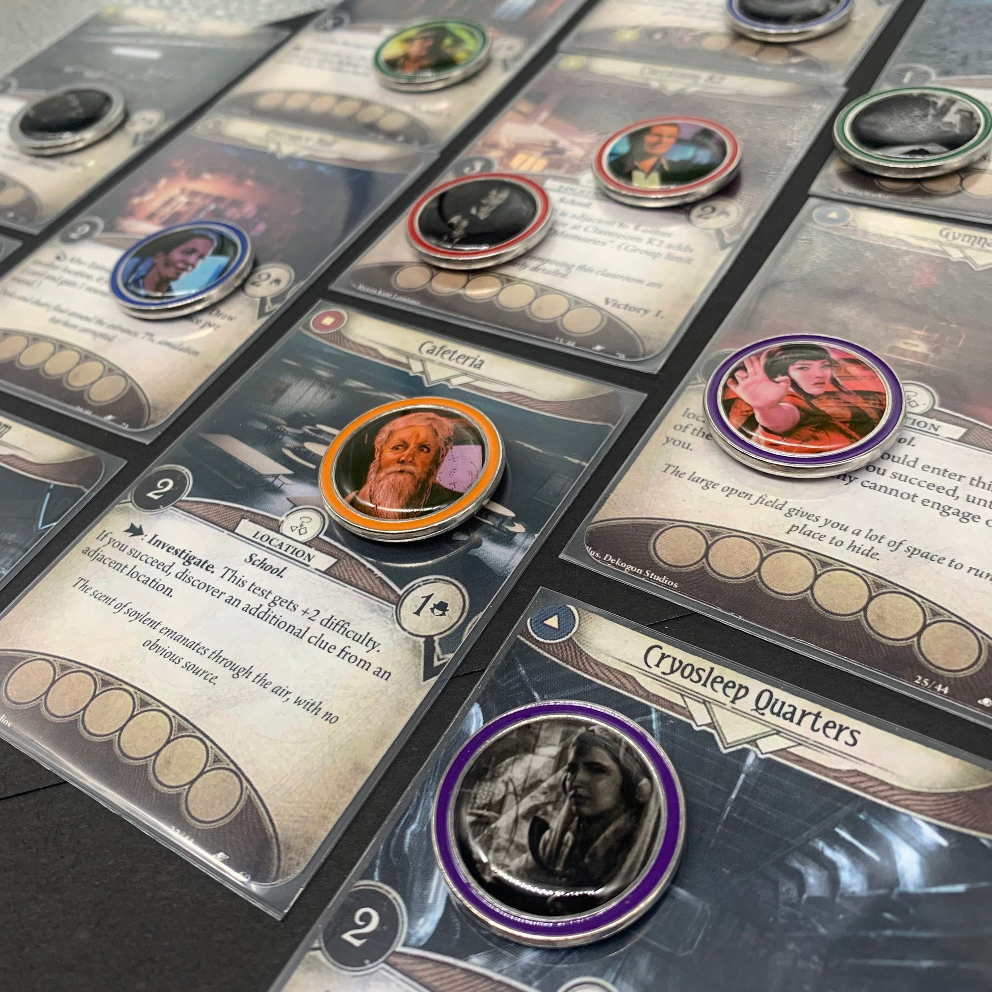 67x Arkham Horror Investigator Tokens for AHLCG, Class Color Rims for Enhanced Visuals, Revised Core Set Available (Double-Sided 1.1"/28 mm)