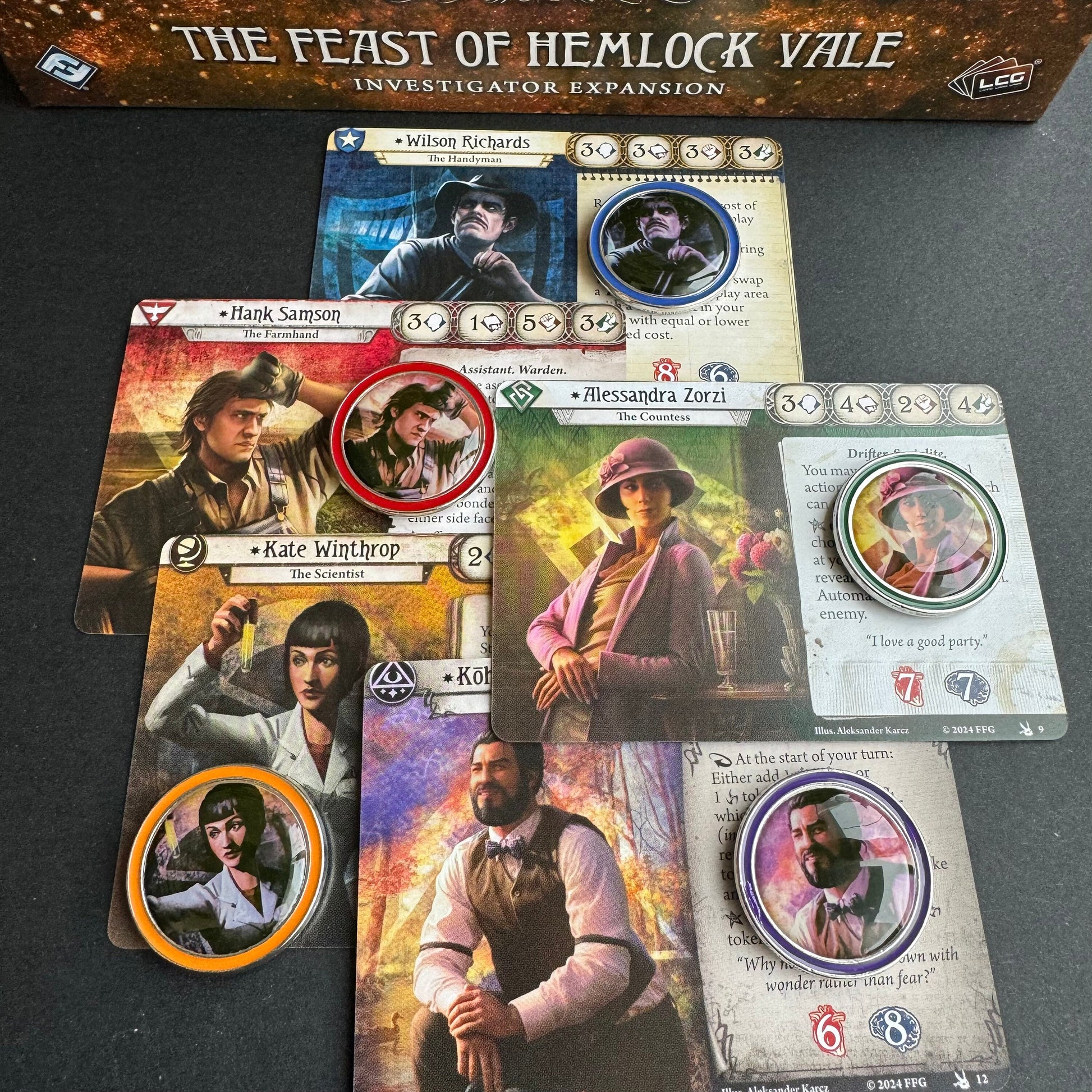 66x Arkham Horror Investigator Tokens for AHLCG, Class Color Rims for TinkerTownGames 66x Arkham Horror Investigator Tokens for AHLCG, Class Color Rims for TinkerTownGames