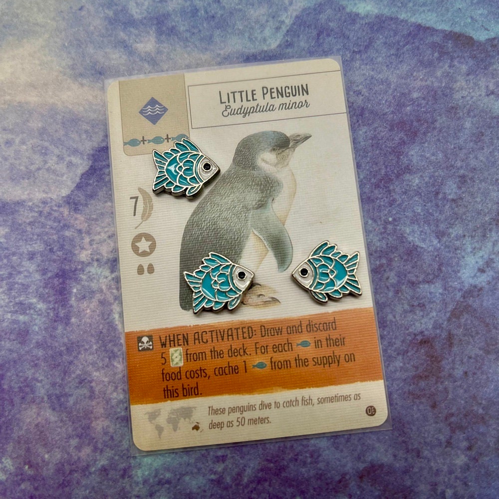 40x Metal Token for Board Game Upgrade - Fish, Miniature Components (Double Sided) ,Finspan
