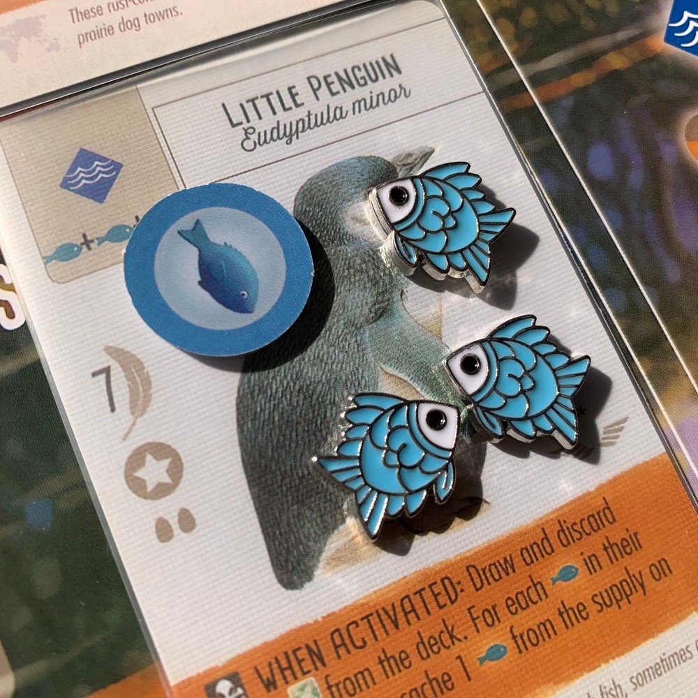 40x Metal Token for Board Game Upgrade - Fish, Miniature Components (Double Sided) ,Finspan
