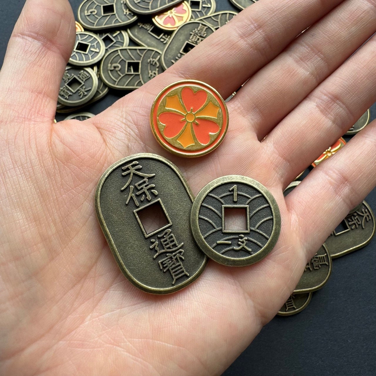 52xThe White Castle, Rising Sun, Bamboo, IKI, Shogun No Katana, River of Gold, Metal Coin, Board Game Token Upgrades 白鷺城 トークン Japanese Mon