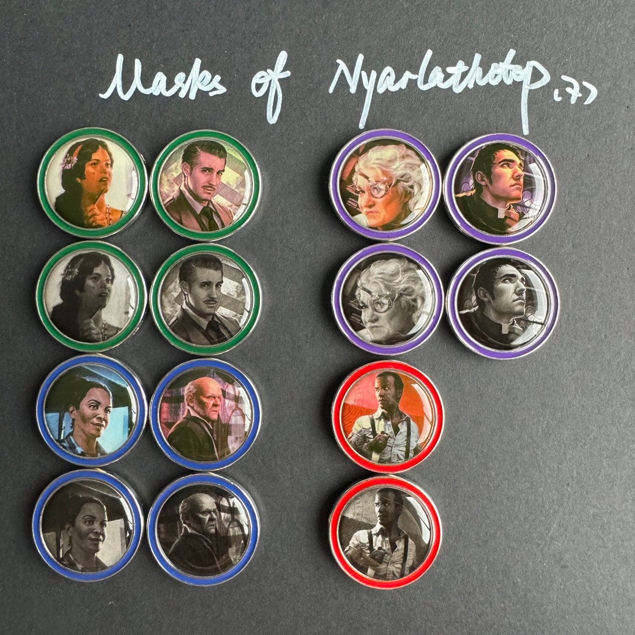 55 x Eldritch Horror Investigators, 24 x Mansions of Madness Investigators, Double Sided Metal Upgrade Tokens