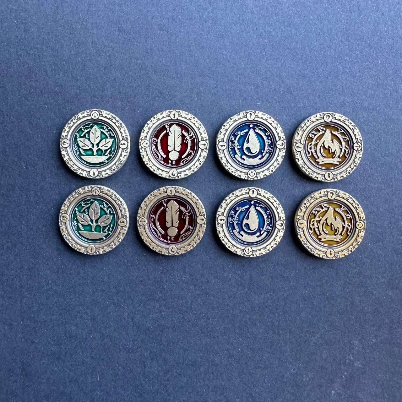10x Seasons Energy and Library Tokens, Board Game Metal Token Upgrade, Air, Fire, Earth, Water (Double-sided)
