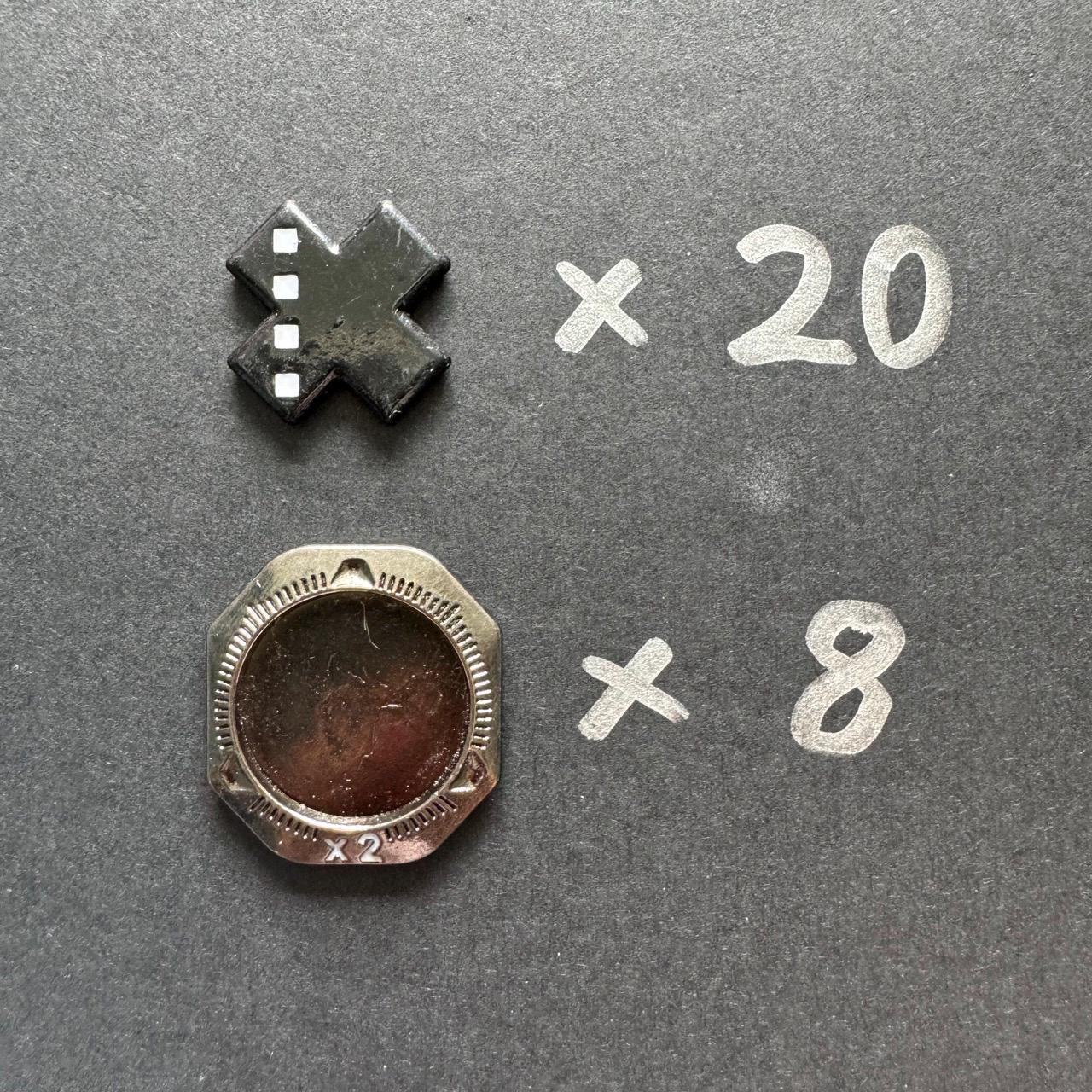20x Ark Nova X-tokens, Plus Symbol Marker, Metal Board Game Token Upgrade