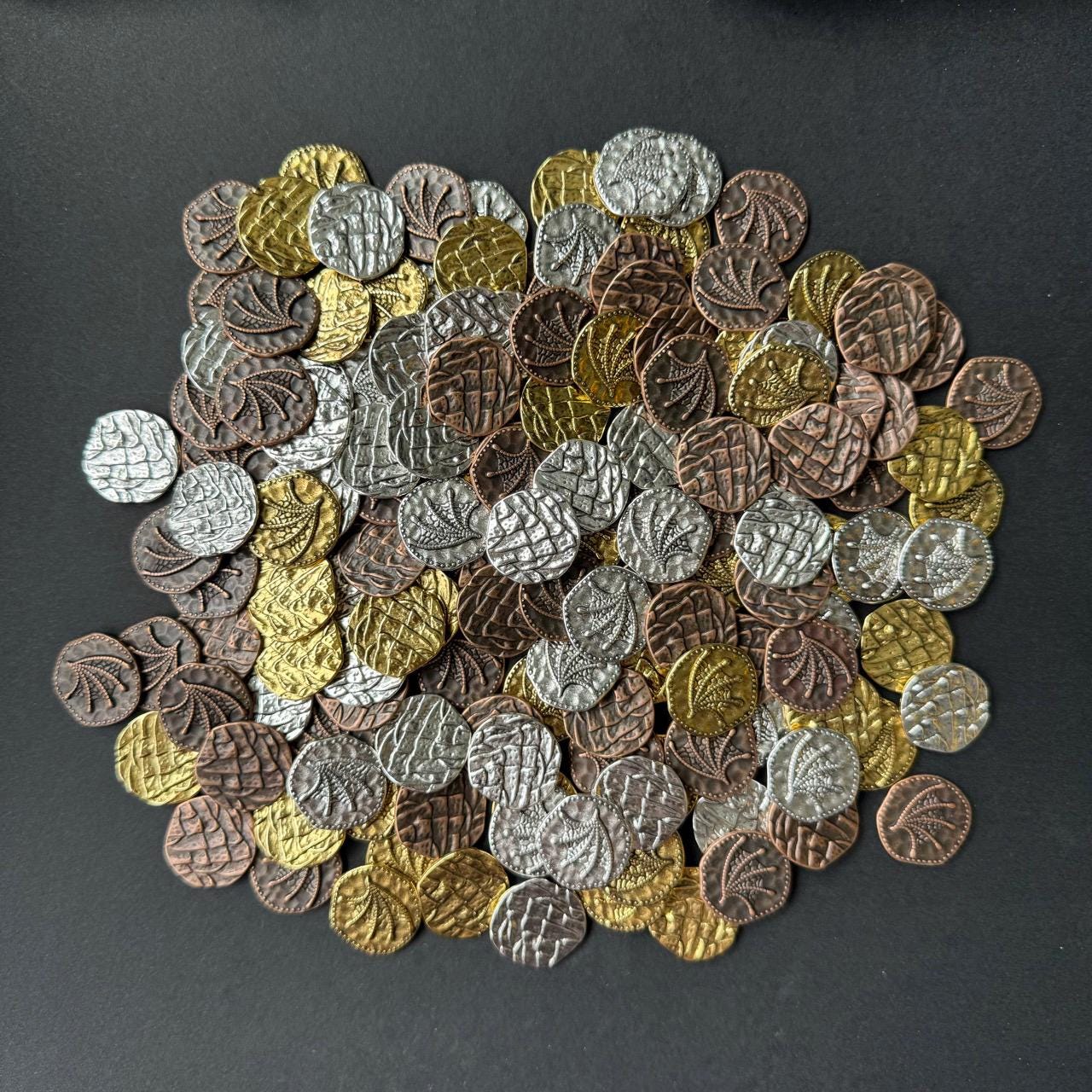 40x Dragon Coins in 3 different colors, Metal Token Upgrade for Board Game, Gold, Silver, Bronze, Double-sided