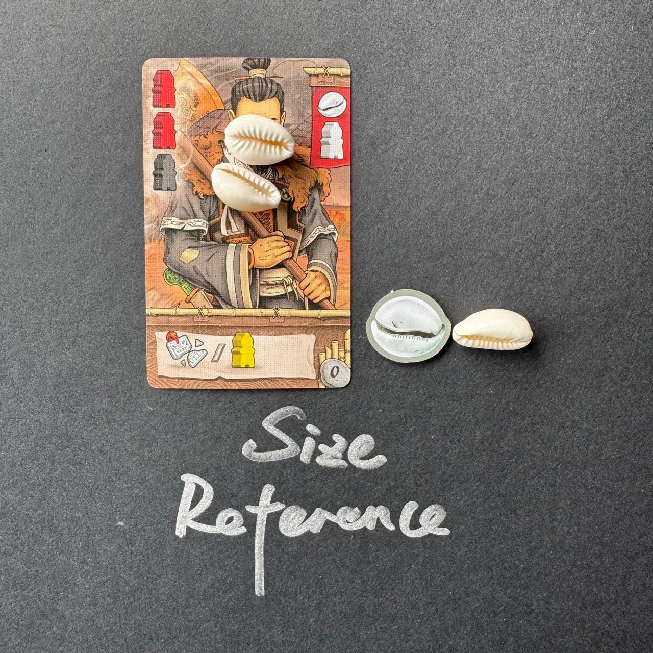 12x Cowrie Shells for Legacy of Yu, Board Game Tokens, Real Shells and Bricks