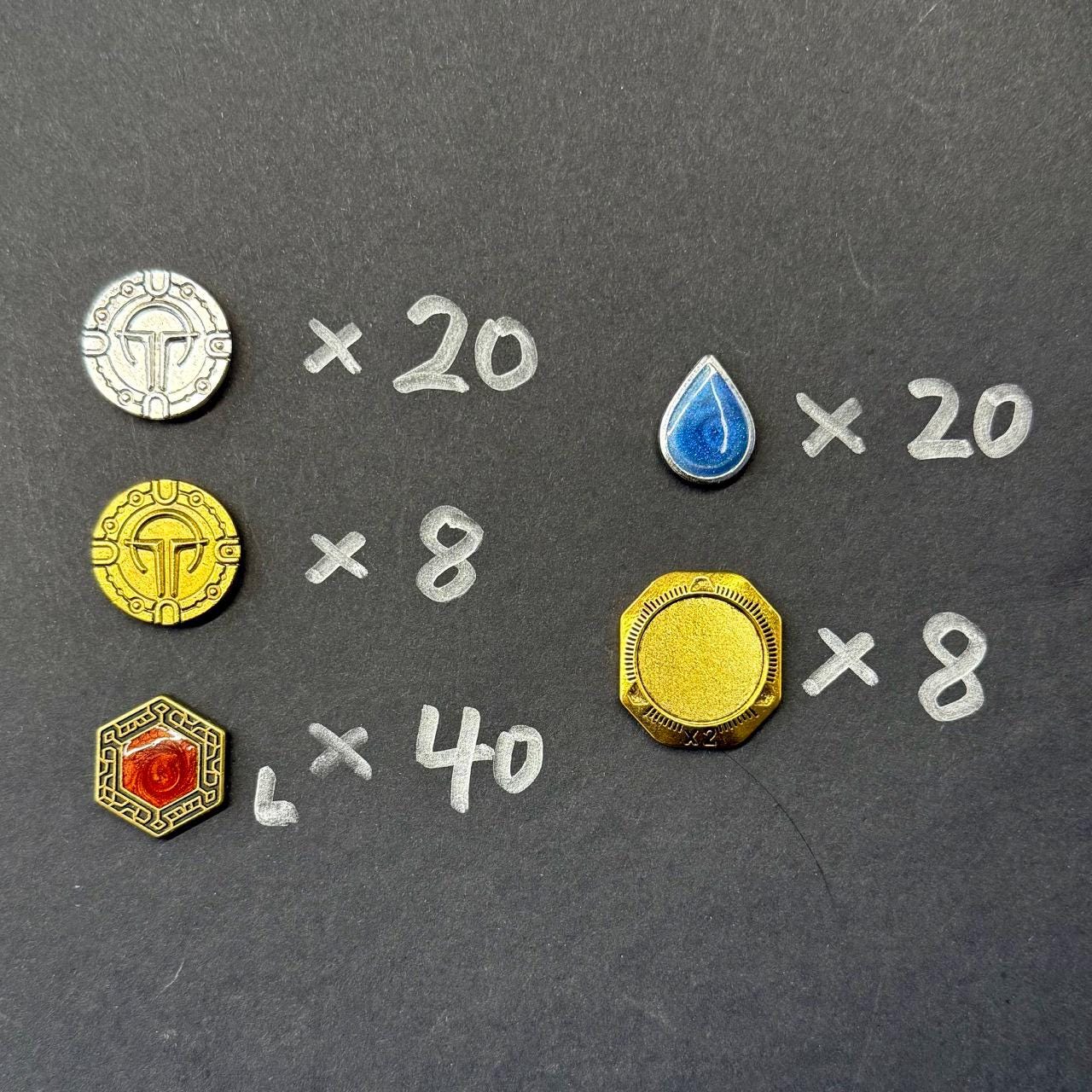 83x Dune Imperium Uprising Metal Token Upgrade, Water, Solari, Spice and Maker Hooks Tokens, Double-sided