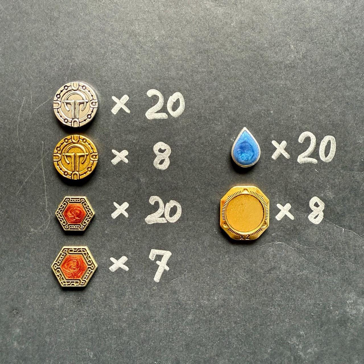 83x Dune Imperium Uprising Metal Token Upgrade, Water, Solari, Spice and Maker Hooks Tokens, Double-sided