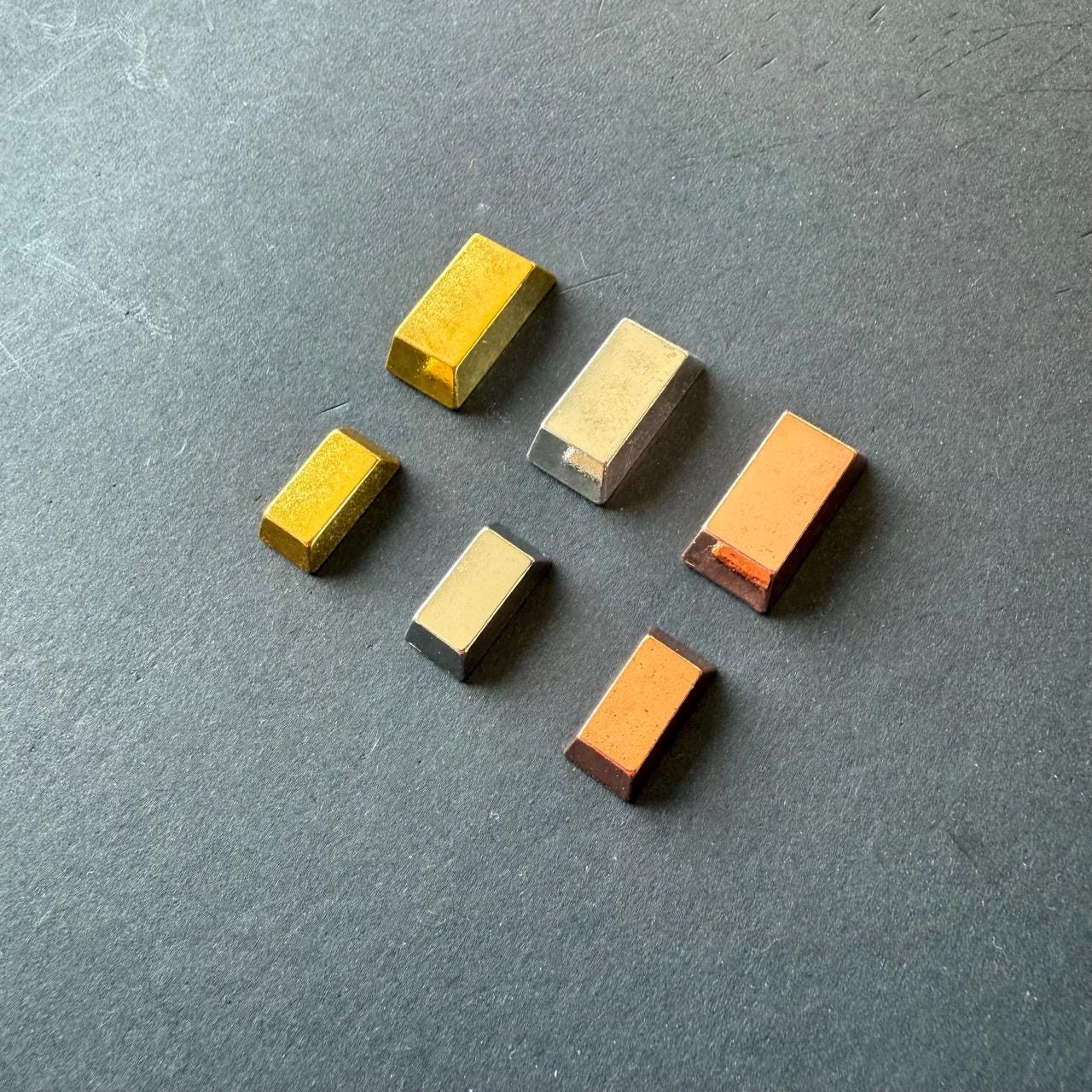 40x Metal Ingot, GoldBar Shape for Board Game D&D Resource Tokens, Copper Silver color, Miniature Components, Two Sizes