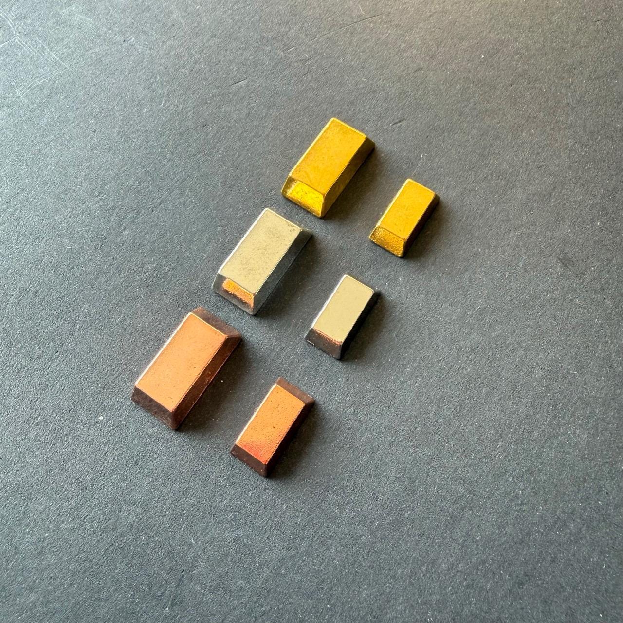 40x Metal Ingot, GoldBar Shape for Board Game D&D Resource Tokens, Copper Silver color, Miniature Components, Two Sizes